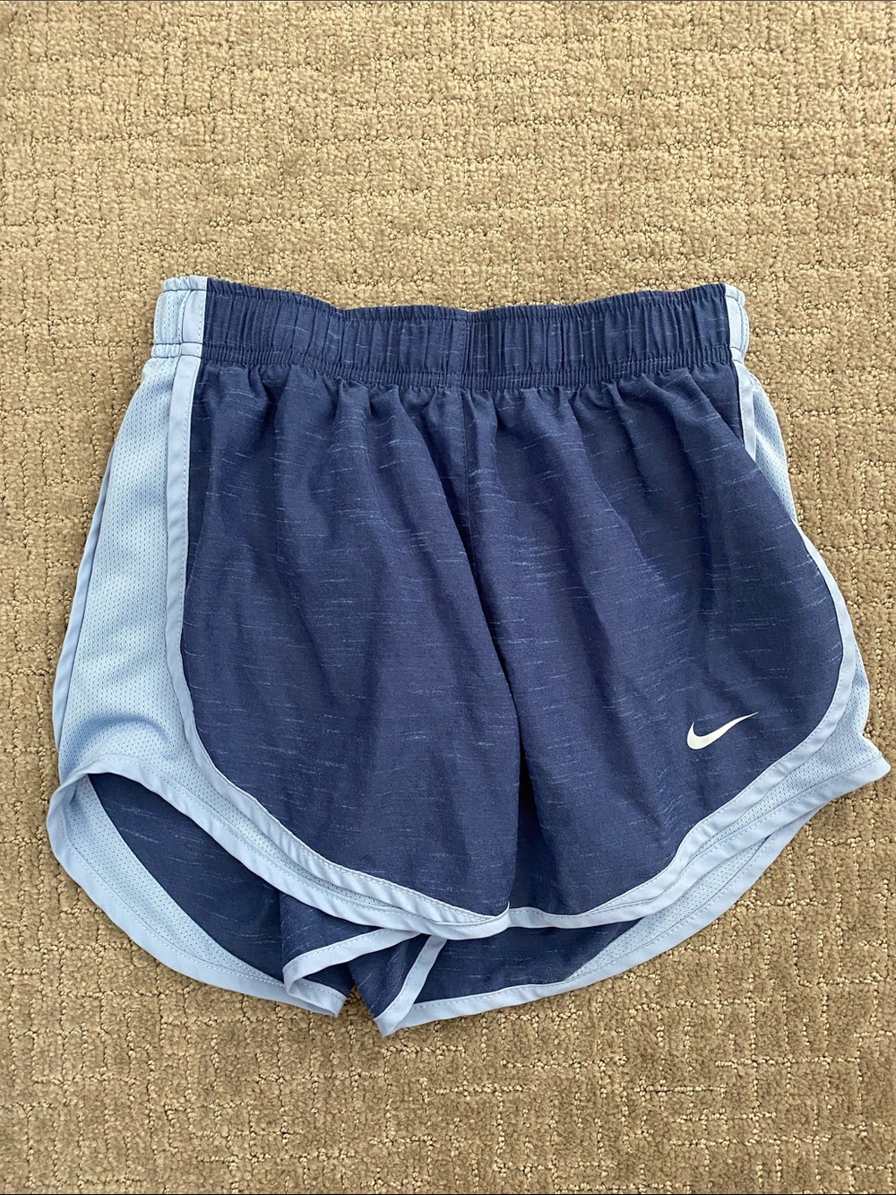 Nike Women's Dark Blue Athletic Shorts with Light Blue Trim